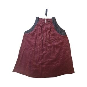 Krisa Womens Burgundy Faux Leather Trim Halter Neck Keyhole Back Top Size XS NWT